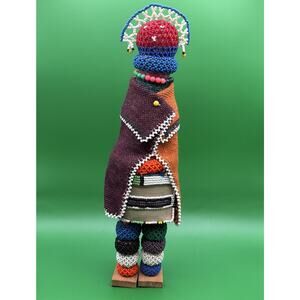 Vintage NDEBELE South African Fertility Handmade Beaded Doll Linga Koba - 14”